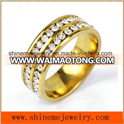 Shineme Jewelry Double Row Stones Stainless Steel Gold Plated Ring (CZR2571)