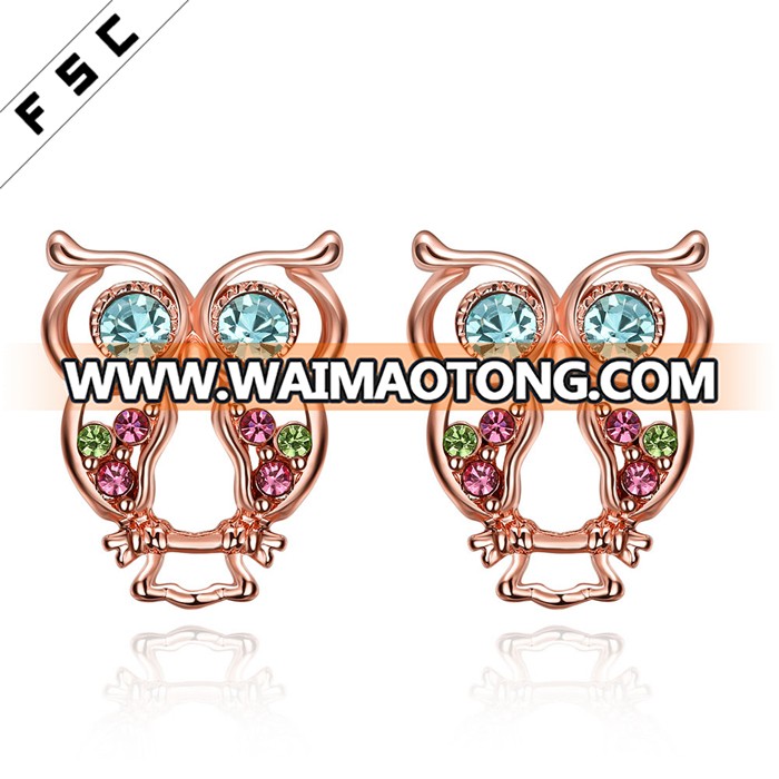 Top Sale Trending Animal Colored Crystal Rose Gold Plated Earring