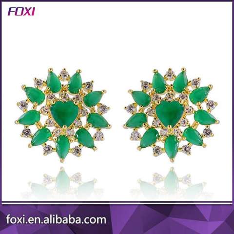 New Design Green Cubic Zirconia Stud Brazilian Gold Earrings