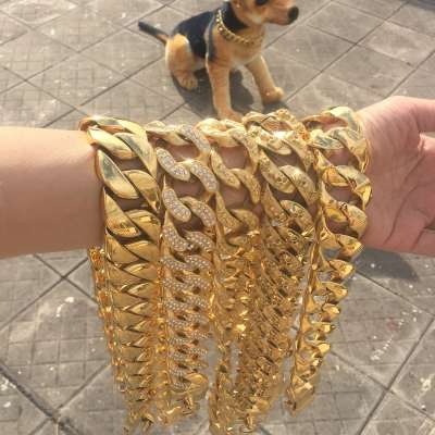 Personalized custom 316l stainless steel heavy big gold chain choke large luxury dog collar